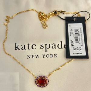 KATE SPADE / Gold necklace with red and purple gemstones / New with tags